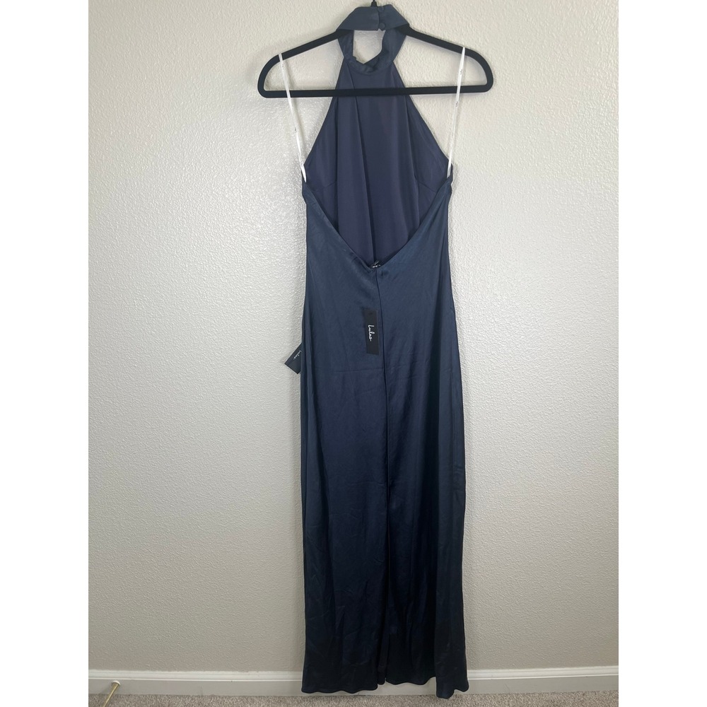 NWT Lulus Love in Your Life Satin Halter Maxi Dress Navy Blue Small - Picture 6 of 11